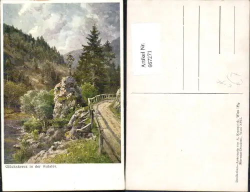 667271,Künstler Ak Mariazell Glückskreuz in der Walster Wegkreuz