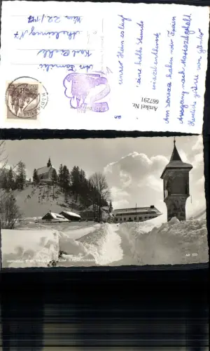 667291,Foto Ak Mariazell Erholungsheim Sigmundsberg Kirche Winteransicht