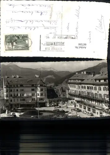 667290,Foto Ak Mariazell Hauptplatz mit Hotel Schwarzer Adler Bus VW Käfer