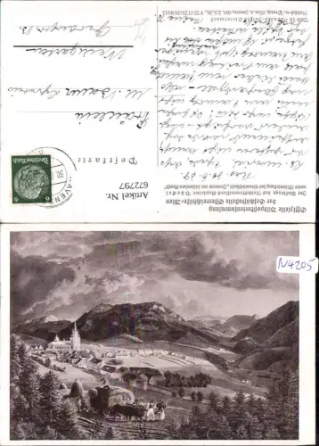 672797,Künstler Ak Mariazell Ansicht Heuernte Landwirtschaft