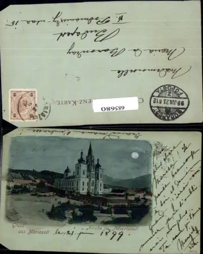 685680 Mond Lithographie Gruss aus Mariazell Maria Zell 1899
