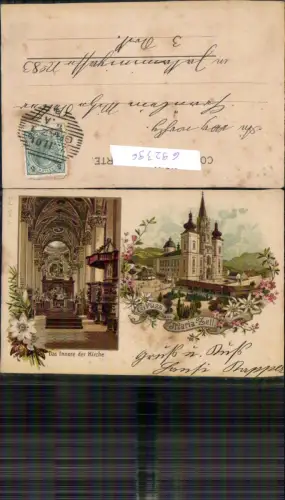 692396 tolle Lithographie Maria Zell Mariazell Kirche Innen 1900
