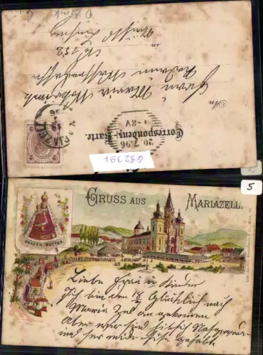 692397 tolle Lithographie Maria Zell Mariazell 1896 Gnaden-Mutter pub Haufler Schmulterer