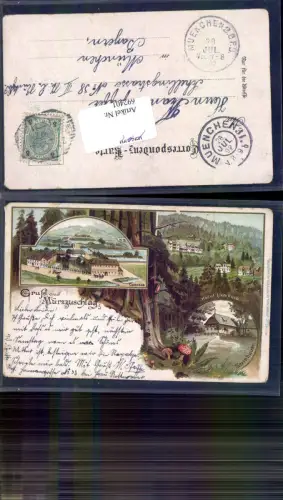 692401 tolle Lithographie Gruss aus Mürzzuschlag Steinbauer Curhaus Hotel Lambach