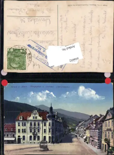694492 Bruck an der Mur Hauptplatz pub Purger e Co. Zensur Feldpost gel Bavorov Vodnan