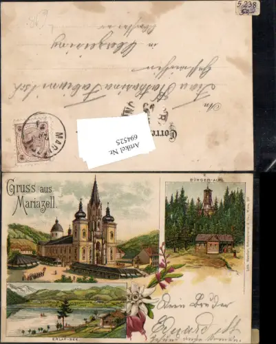 694525 tolle Lithographie Gruss aus Mariazell Maria Zell Mitterbach Erlaufsee Bürgeralpe