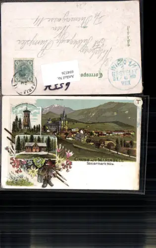 694526 tolle Lithographie Gruss aus Mariazell Maria Zell Bürgeralpe Aussichtsturm