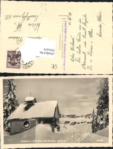 701879 Kapelle und Skihütten Hinteralm bei Neuberg an der Mürz Mürzsteg