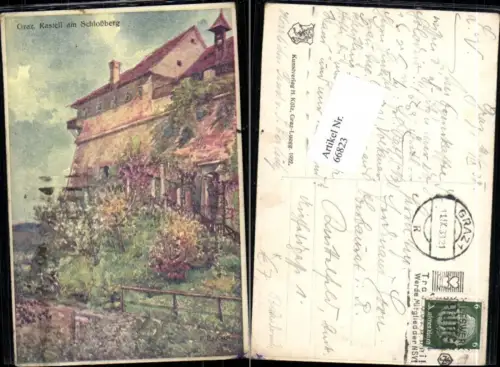 66823,Künstlerkarte H. Kölz Graz Kastell am Schloßberg