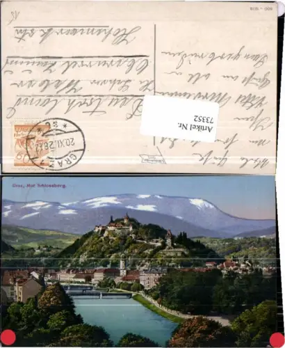 73352,Graz Mur Schlossberg COLOR 1928 Strohschneider