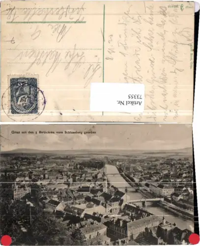 73355,Graz m. 3 Brücken v. Schlossberg 1914