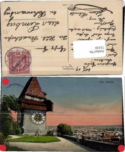 73359,Graz Uhrturm Schlossberg COLOR 1918 Strohschneider