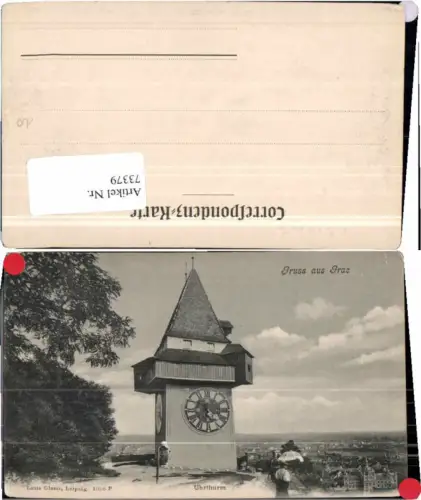 73379,Gruss aus Graz Uhrturm Schlossberg Leute 1900