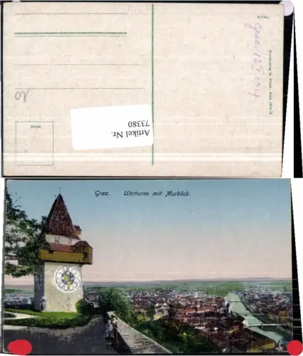 73380,Graz Uhrturm m. Murblick COLOR 1918