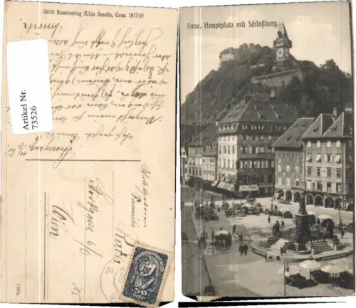 73526,Graz Hauptplatz Schlossberg Leute 1917