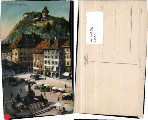 73556,Graz Hauptplatz Strassenbahn Leute COLOR 1917