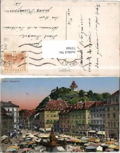 73560,Graz Hauptplatz Markt Stände Leute 1928