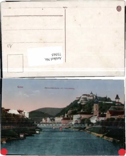 73565,Graz Albrechtsbrücke m. Kai Mur Schlossberg 1915
