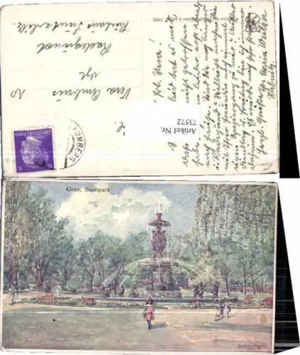 73572,Künstlerkarte Graz Stadtpark Brunnen Bakalowitz sig