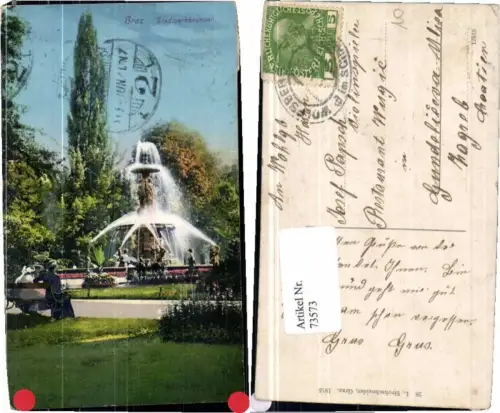 73573,Graz Stadtparkbrunnen Stadtpark COLOR 1915