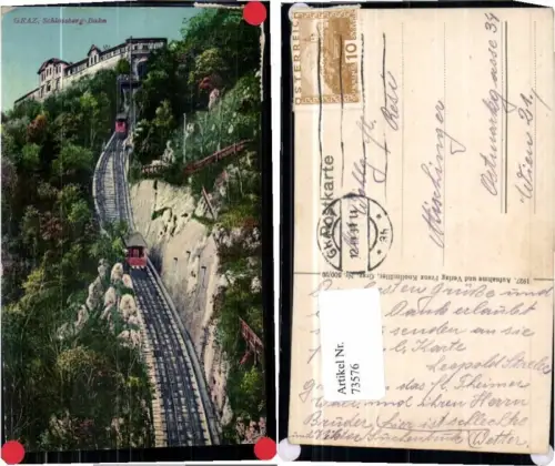 73576,Graz Schlossbergbahn Bergbahn Aufzug 1927