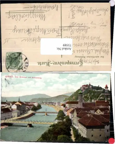 73589,Graz 3 Brücken Schlossberg 1907