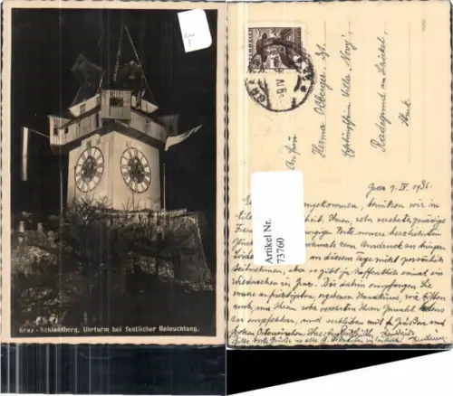 73760,Graz Uhrturm Schlossberg b. Nacht