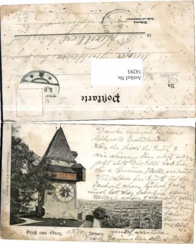 74293,Gruss aus Graz Uhrturm um 1898