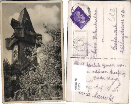 74295,Graz Uhrturm am Schlossberg im Frühling