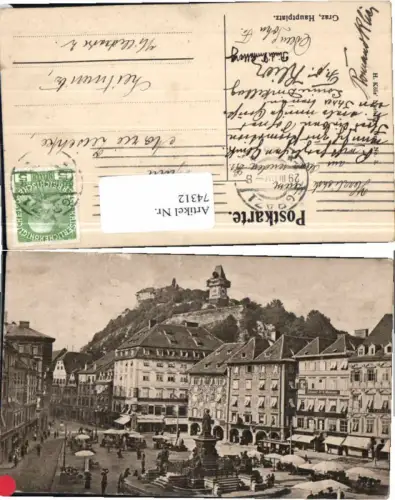 74312,Graz Hauptplatz m. Leute Uhrturm 1908