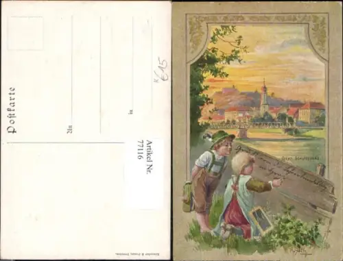 77116,Künstlerkarte R. Schütz Graz Schlossberg sehr seltene Karte mit Kinder