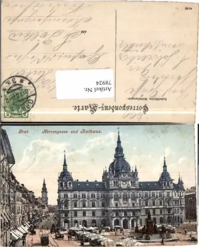 78924,Graz Herrengasse m. Rathaus Strassenbahn 1907