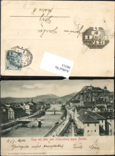 90315,Graz Stadt Mur und Schlossberg Schloßberg v. Norden