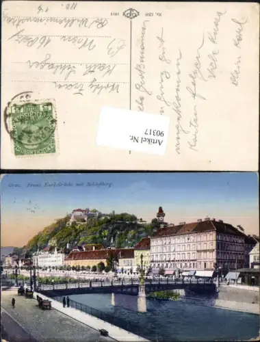 90317,Graz Stadt Franz Karl Brücke mit Schlossberg Schloßberg