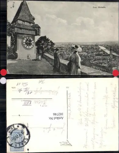102746,Graz Uhrturm am Schlossberg Frau mit Hut