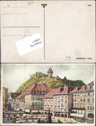 110917,Graz Hauptplatz mit Uhrturm 1920