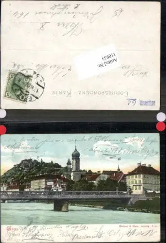110933,Graz Partie am Kai m. Brücke Kirche 1907