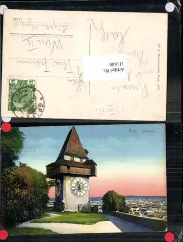 111640,Graz Partie am Schlossberg Uhrturm 1915