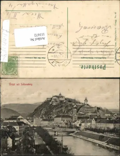 111672,Graz m. Schlossberg Quai Brücke 1905