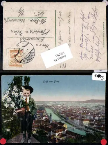 136205,Graz Gruss aus Junge m. Blumen