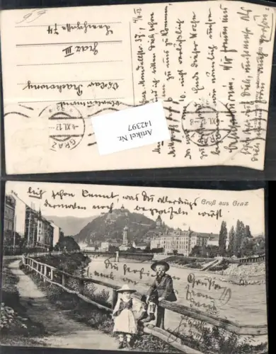 142397,Graz Detailansicht am Quai m, KInder 1912