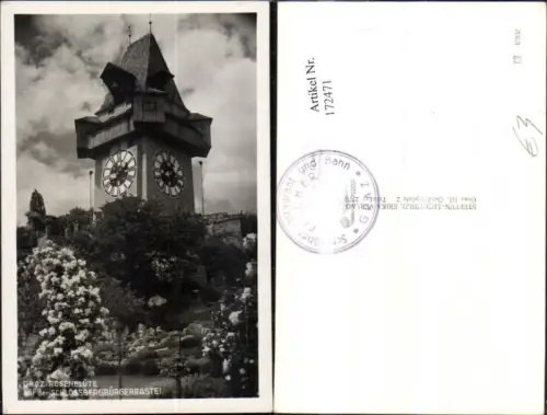 172471,Graz Rosenblüte auf der Schlossbergbürgerbastei Schlossberg Uhrturm