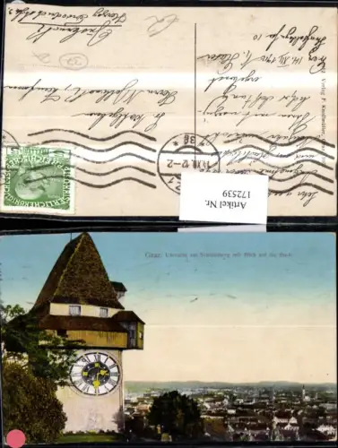 172539,Graz Uhrturm a. Schlossberg m. Blick auf die Stadt