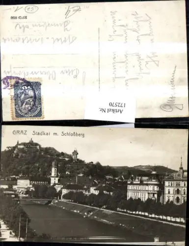 172570,Graz Stadtkai m. Schlossberg Mur Ortsansicht