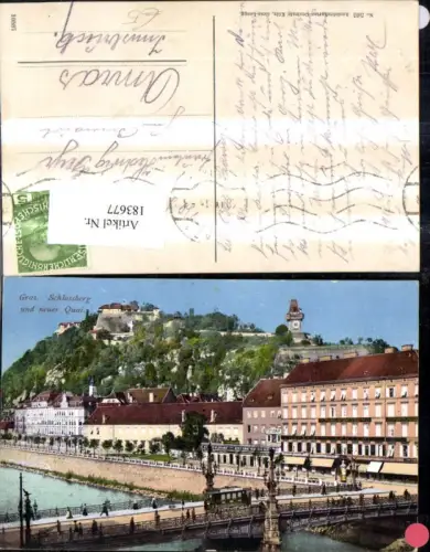 183677,Graz Schlossberg u. Neuer Quai Brücke Strassenbahn