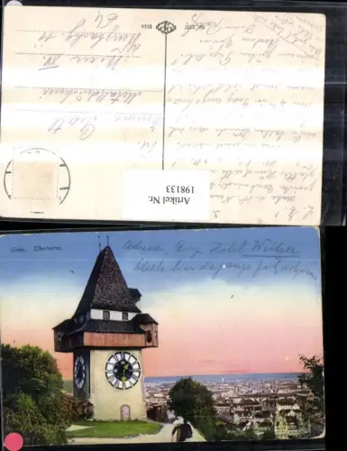 198133,Graz Uhrturm m. Blick auf d. Stadt Teilansicht