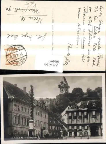 209696,Graz Karmelitzerplatz Dreifaltigkeitssäule Uhrturm pub L. Strohschneider 99