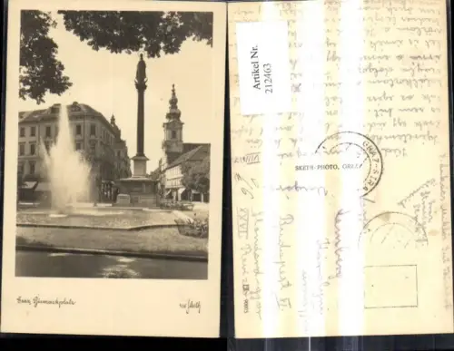 212463,Graz Foto Ak Bismarkplatz Springbrunnen Brunnen Statue pub Sketh 435