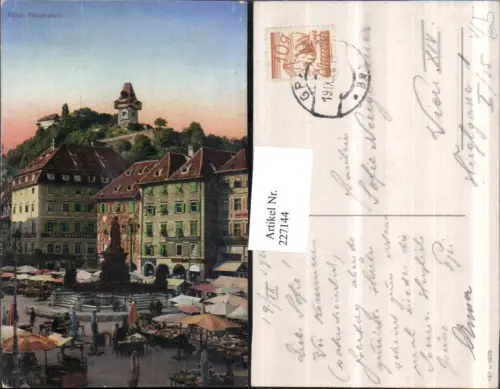 227144,Graz Hauptplatz Platz Markt m. Uhrturm pub L. Strohschneider 147/1928