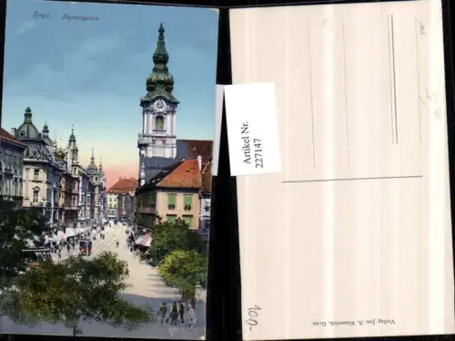 227147,Graz Herrengasse Straßenansicht Geschäfte Kirche